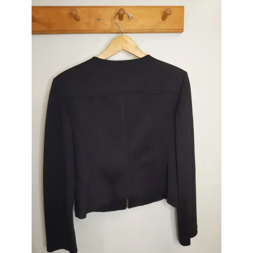 Calvin Klein Black Full Zip Blazer Jacket Women's Gold Zipper Structured Crop S